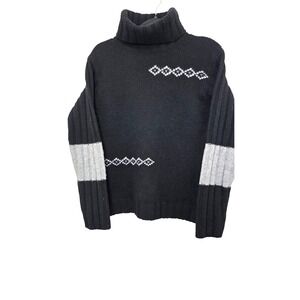 Deane & White Black Turtleneck Gray Patterned Sleeves 100% Lambswool Size M